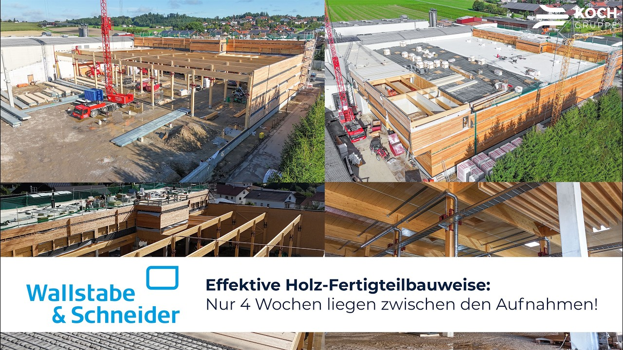Produktionshalle aus Holz errichtet in effektiver Fertigteilbauweise für Wallstabe & Schneider